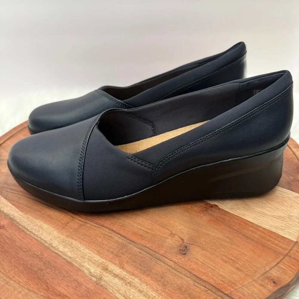 Clarks Collection Womens Size 11 W Navy Blue Wedge Pumps Ultimate Comfort Shoes‎
